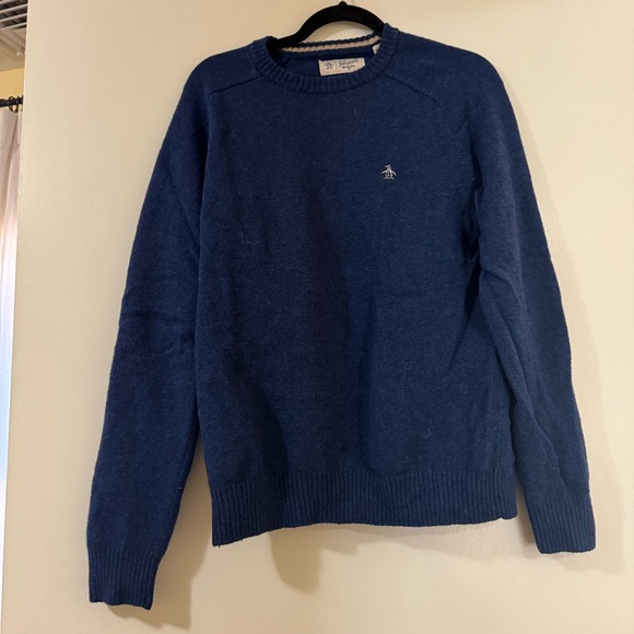 100% Lambs Wool Men's Blue Sweater - Picture 1 of 7